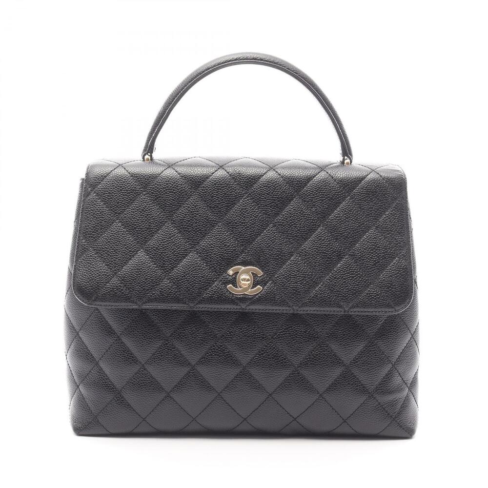Chanel Matelasse Top Handle Handbag Calfskin Leather Black